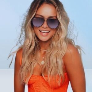 Quay Australia High Key Mini Rimless Pink Brown Sunglasses